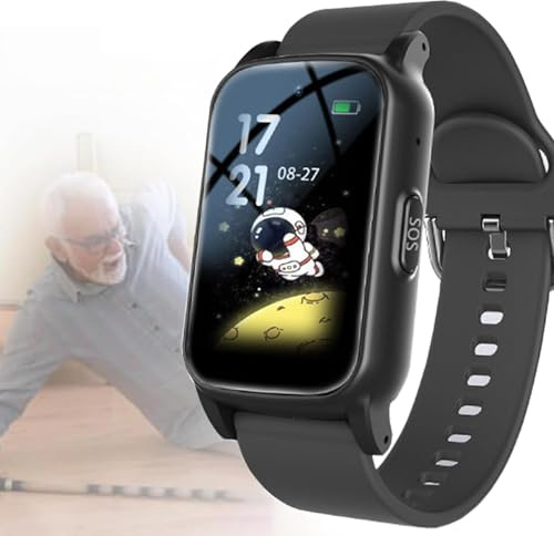 Vexorium Reloj Inteligente para Mayores con Detección de Caídas y Botón SOS, Sistema de Alerta para Ancianos, Reloj GPS para Alzheimer y Demencia, Pulsera de Emergencia y Seguridad,Negro