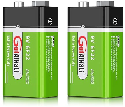 GutAlkaLi Lot de 2 piles 9 V pour détecteurs de fumée, alarmes incendie, microphone 6LR61 6F22 PP3 MN1604