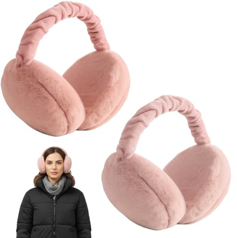 PSFXBM Set of 2 Ear Muffs Women, Girls Ear Muffs, Winter Earmuffs for Women and Girls, Lightweight and Warm (Pink and Light Pink)