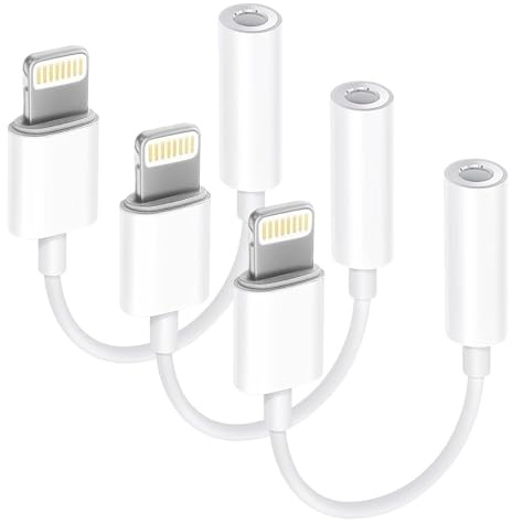 [Certifié Apple MFi] Lot de 2 adaptateurs de casque iPhone 3,5 mm, adaptateur Lightning vers prise jack 3,5 mm, convertisseur audio auxiliaire pour iPhone 14/13/12/11/11 Pro/XR/X/XS/8/7 (3 pièces)