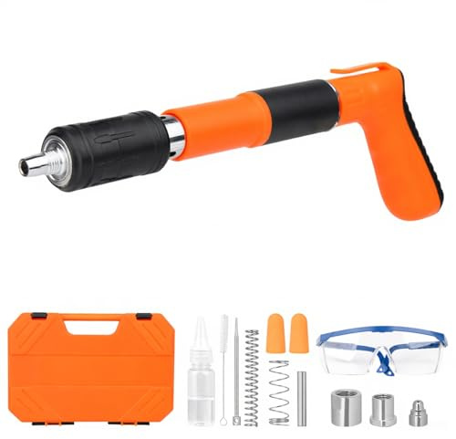 SONEE Kit de pistola de clavos de hormigón, pistola de clavos manual ajustable de 5 velocidades para hormigón, pistola clavadora de decoración de carpintería, herramienta de fijación de pared (naranja
