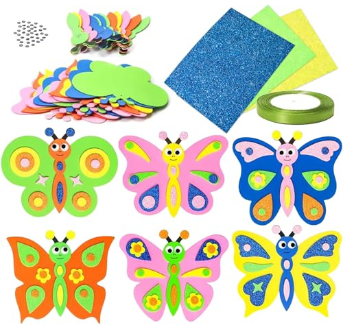 RCYHCY Schmetterling Bastelset, 12 Stück Schmetterling Frühling Bastelset, Moosgummi Ostern Bastelset, Basteln Frühling, DIY Schmetterling Anhänger Deko Bastelset, Oster Frühling Deko zum Basteln