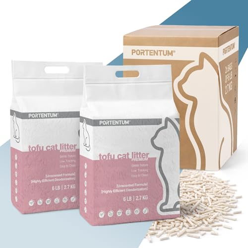 PORTENTUM Litiere Tofu Chat sans Parfum – 12 L de litiere agglomerante avec Controle des odeurs et Nettoyage Facile – Sac litiere Chat en pellets vegetaux jetables Qui Gardent Le bac Propre