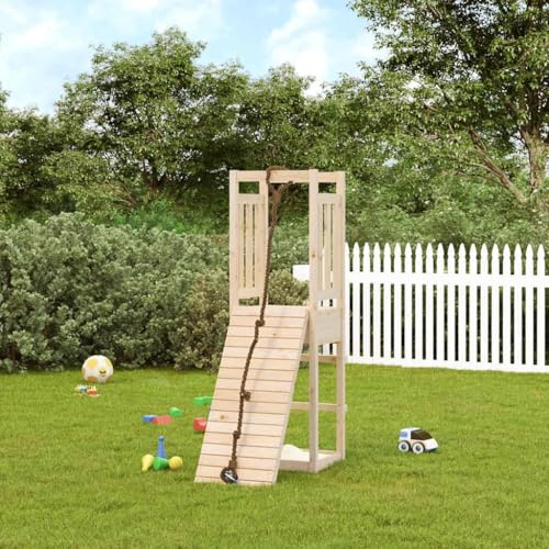 QUAHEAS Spielturm mit Kletterwand aus massivem Kiefernholz, 53x114x169 cm, Outdoor Gartenspielhaus mit Sandkasten, Seil, Rutsche, Schaukel, ideal für Kinder und Kleinkinder