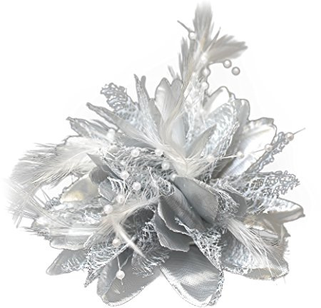 Blomfjäder pärla corsage hårklämmor fascinator hårband och stift SILVER