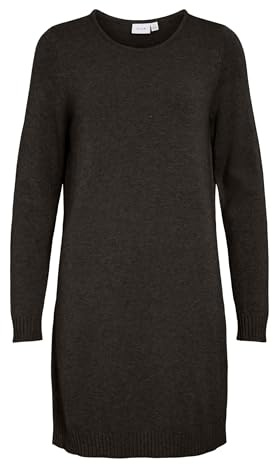 Vila Clothes Damen Kleid VIRIL L/S Knit Dress - NOOS 14042768, Knielang, Einfarbig, Gr. 40 (Herstellergröße: L), Schwarz (Black)