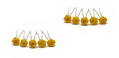 10 x Rosen auf Haarnadel - für tiefe Haarpartien - Brauthaarschmuck | G-T - Gelb