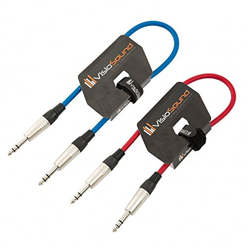 6.35mm Stereo TRS Jack Lead Balanced Audio Cable 2 Pack (0.5m, Blue/Red) | 2 x Noiseless OFC Balanced Signal, Audio, Patch Cable / 4 Colours
