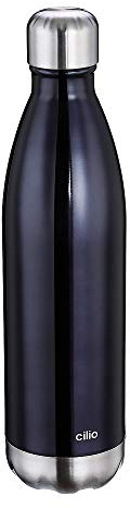 cilio ELEGANTE Trinkflasche Edelstahl schwarz, 750ml, auslaufsicher, Thermosflasche auch für kohlensäurehaltige Getränke, hält bis zu 18h warm und 24h kalt