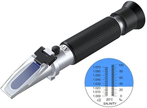 AUTOUTLET Salzgehalt Refraktometer Mit Automatischer Temperaturausgleichung, Hydrometer 0-100 PPT & 1,000-1,070 Spezifischer Schwerkraft-ATC Für Meerwasser Aquarien
