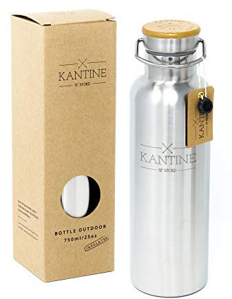 Kantine 51° Nord Edelstahl Trinkflasche 750ml, Wasserflasche, Auslaufsicher, Thermo Isolierflasche, Spülmaschinenfest, Geeignet für Kinder
