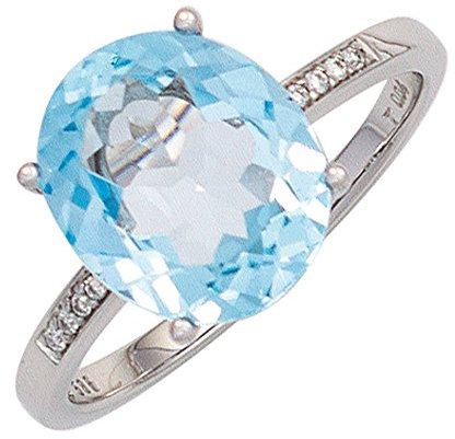 Jobo Damen-Ring aus 14 Karat 585 Weißgold mit 8 Diamanten und Blautopas Größe 58