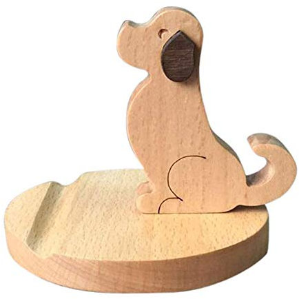 AZXAZ Wooden Phone Stand Dog Shaped Phone Desktop Holder For Smartphones Cellphones Tablets Cradle Support Tabletop Accessory