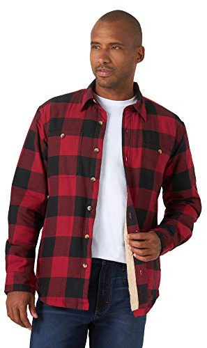 Wrangler Authentics Long Sleeve Sherpa Lined Shirt Jacket Camisa, Red Buffalo, S para Hombre