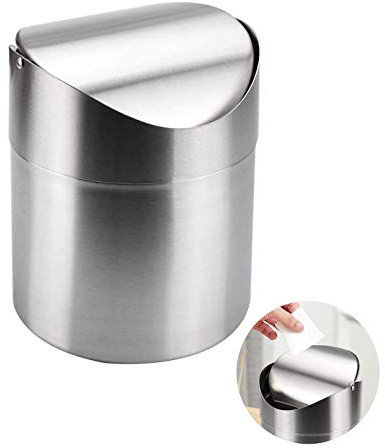 Pattumiera da Tavolo in Acciaio Inossidabile 1.5L Mini Pattumiera Pattumiera da appoggio in Acciaio Inossidabile Pattumiera Piccola della Spazzatura Adatto per Cucina Bagno Ufficio 16.5 * 12cm