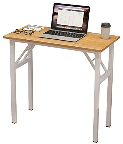 sogesfurniture Compact Folding Table 80x40cm Computer Desk Office Desk Dinning Table Portable for Home Office,Picnic, Garden, Camping (Teak&White)