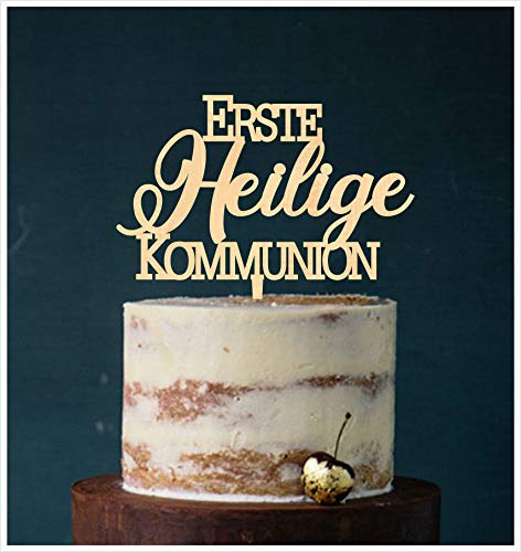 Manschin-Laserdesign Cake Topper Erste Heilige Kommunion,Tortenstecker, Tortenfigur Acryl, Hochzeit Wedding Hochzeitstorte (Holz) Art.Nr. 5090
