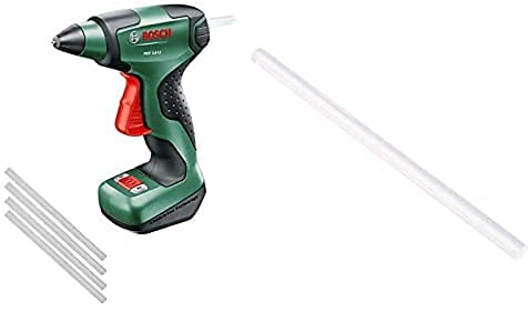 Bosch Home and Garden Pistolet à colle sans fil Bosch - PKP 3,6 LI (livré avec 4 bâtons de colle et un chargeur USB) + Lot de 10 bâtons de colle transparent