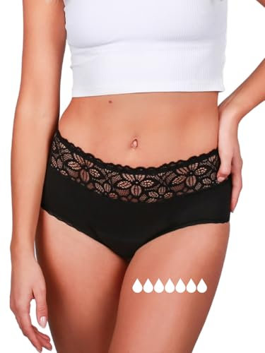 Taynie Deluxe Ultra stark Periodenunterwäsche Starke Blutung - Periodenwäsche - Menstruationsunterwäsche - ersetzt 7 Tampons, Periodenslip Tragedauer bis 12 Std., waschbar bis 60°C (38,Schwarz)