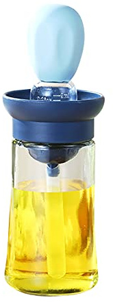 Botella Dispensadora De Aceite Con Cepillo Para Barbacoa,Con Cepillo De Silicona 2 En 1,Cuentagotas De Silicona,Botella Dispensadora De Aceite Para Cocina,Hornear,Barbacoa,Panqueque(Azul)
