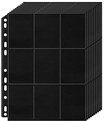 WAIZHIUA 35 Sheets Trading Card Sleeves, 630 Pockets Black Game Card Sleeves Holder Card Storage Wallets Album Pages Collection(Double-Sided 9-Pocket)