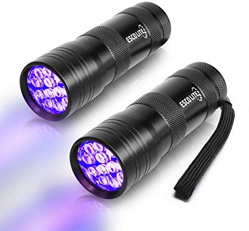 ESCO LITE 2 Packs Black Light Flashlight, 12LED 395nm UV Handheld Black Light Mini Flashlight, Dogs Urine Detector for Dry Urine Stains, Bed Bugs, Scorpions