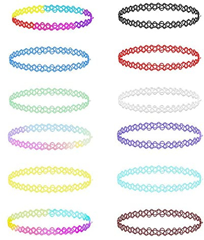 MUNSKT 12-teiliges 90er Neon-Choker-Set, Stretch-Gothic-Halskette, farbige Spitze, Tattoo-Kette für Frauen und Mädchen, Geschenk, Party