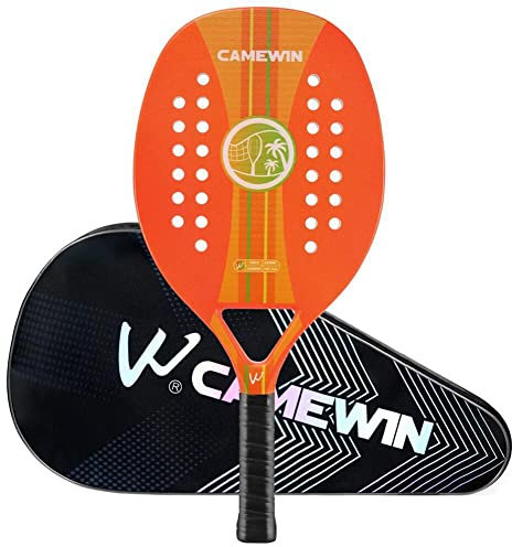 Racchetta da Beach Tennis in Fibra di Carbonio, Racchetta da Paddle da Beach Tennis con Anima in Schiuma Eva con Borsa per Il Trasporto, Attrezzatura Professionale per Sport da Spiaggia Orange