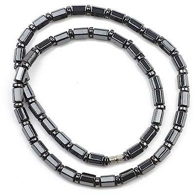 VOIV Piedra de hematita natural con incrustaciones hexagonales, redondas, planas, cuentas de mano, collar negro para hombre, adornos de joyería