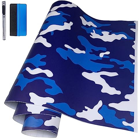 LZLRUN Car Camouflage Vinyl Wrap Film Roll Arctic Snow Camo Decal Sticker for Car Console Computer Laptop Bike Motorcycle Blue 1ft x 5ft