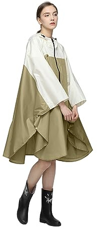 LAMA Poncho de pluie imperméable, léger et réutilisable, veste de pluie de randonnée avec capuche et pochette de transport pour adultes femmes hommes, activités de plein air, Vert olive & Blanc