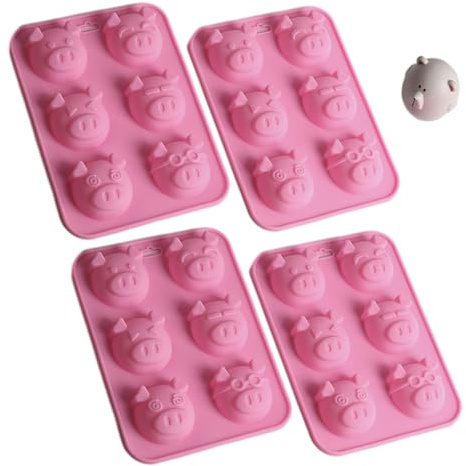 Silikonform Schwein 4 Packungen Mit 6 Mulden, Schweinegesicht Geleeform FüR Kinder Silikonform In LebensmittelqualitäT Emoticons, Ferkel, Kuchenformen FüR Gelee, Fondant, Hartbonbons, Schokolade