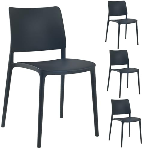 PAPATYA Joy-S 4er-Set Designer- Kunststoffstuhl, 200 kg belastbar, Leichter stapelbar Gartenstuhl, wetterfester Balkonstuhl, Terrassenstuhl, Hotelstühle, Restaurantstühle, Stapelstuhl (Anthrazitgrau)