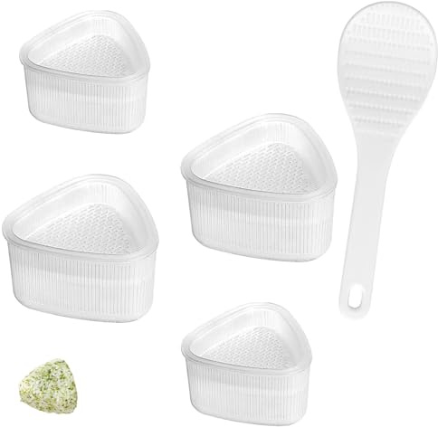 YINGLUOEU 4 Pièces Moule à Sushi Moule à Onigiri Triangle Boule de Riz | Bento Moules avec Cuillère pour Bricolage Restaurants Fêtes Cuisine Japonaise