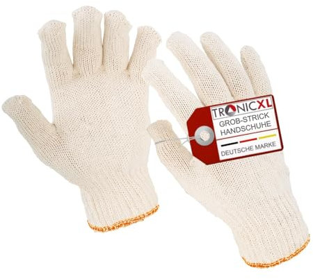 TronicXL 240 Paar Dünne Grobstrick Arbeitshandschuhe Mechanikerhandschuhe Montagehandschuhe Stoffhandschuhe Grobstrickhandschuhe weiß rot