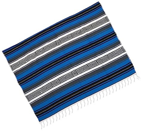 TOPPERFUN Mexikanische Decke Woven Blanket Als Yoga-Matte Für Sofa Und Schlafzimmer Blau Stilvolle Plaid Decke Für Wohnzimmer Büro Und Auto Weich Und Farbenfroh