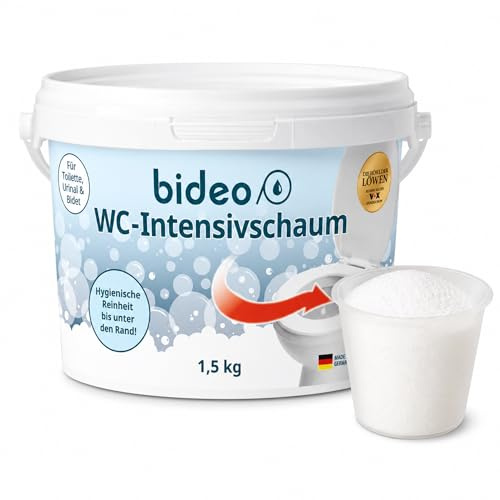 bideo® WC-intensivskum 1,5 kg för rengöring ned under kanten | självrengörande kraftskum för toaletten, löser tillförlitligt kalkavlagringar och urinsten