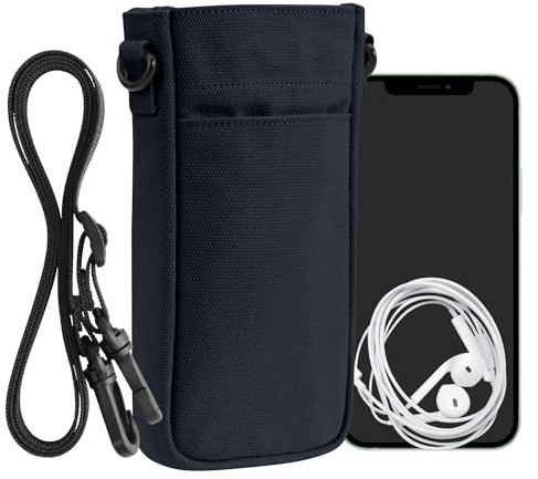 kwmobile Handytasche für Smartphones XXL - 7 - Canvas Handy Hülle mit Band - Handy Tasche mit Handykette 16,5 x 10 cm Innenmaße - Dunkelblau