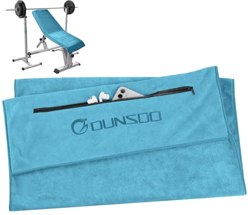 DUNSOO Fitness Handtuch I 120x50cm I Mikrofaser Sporthandtuch mit Reißverschlusstasche für Fitnessstudio und Training I Gym Handtuch (Seeblau)