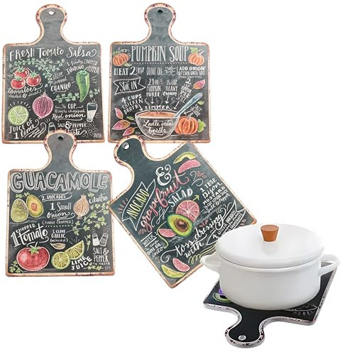 Ktchnhlprz Keramik-Topfuntersetzer, 4-teilig, Korkunterseite, hitzebeständig, Matte Oberfläche, dekorativer Druck mit Rezepten