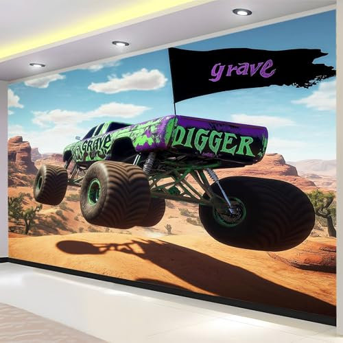 Monstertruck-Wüste Fototapete, Fototapeten Wandbild Motivtapeten Vlies-Tapeten Moderne Wandtapete Wand Schlafzimmer Wohnzimmer Dekoration 200x140 cm