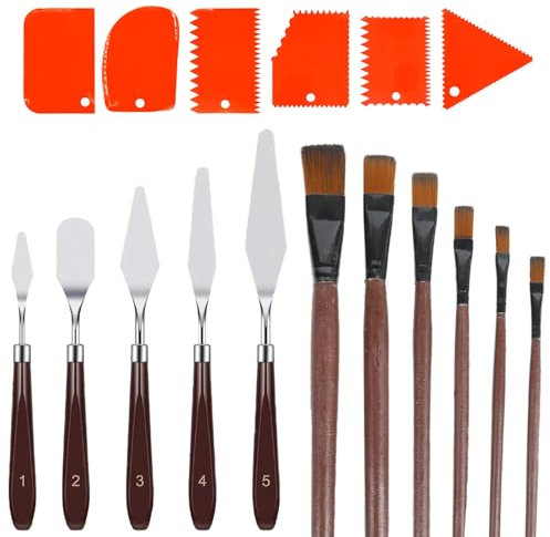 GVSS 17 pezzi coltello pittura set, coltello da pittore, spatola dipinta, 5 spatola, pittura acrilica, 6 coltelli in plastica, 6 pennelli, per pittura ad olio,guazzo,acquerello