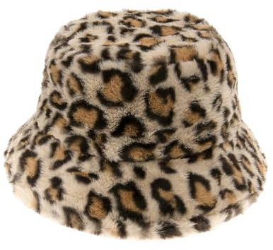 Fischerhut Leoparden Bucket Hat Fellmütze Leopardenmuster Damen Kunstfell Leopardmütze Plüsch Fischermütze Flauschige Wintermütze Tierdruck Eimer Hut Warme Anglerhut für Frauen Mädchen Geschenke
