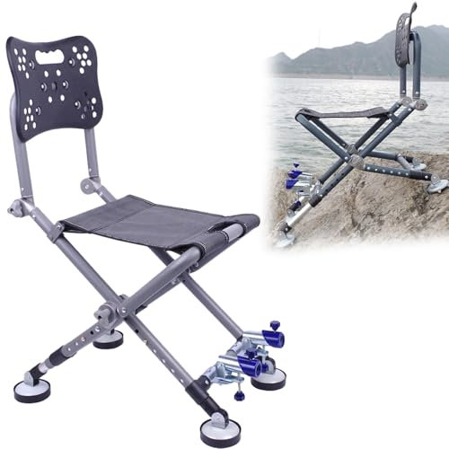 Aluminiumklappfischerei, tragbarer Fischereistuhl mit Stangenruhe, verstellbarer Rückenlehne und Bein, Keepnet -Halter, Ladung 150 kg/330 Pfund, faltbare Camping -Angelstühle für ungleichmäßige Boden(