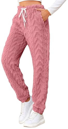 Neue schneefeste warme Damenhose 2025, solider Plüsch, warm und verdickt, Doppelplüsch, lässig, lockere Plüschhose, lässige Hose, trendige Damenbekleidung, rose, XL