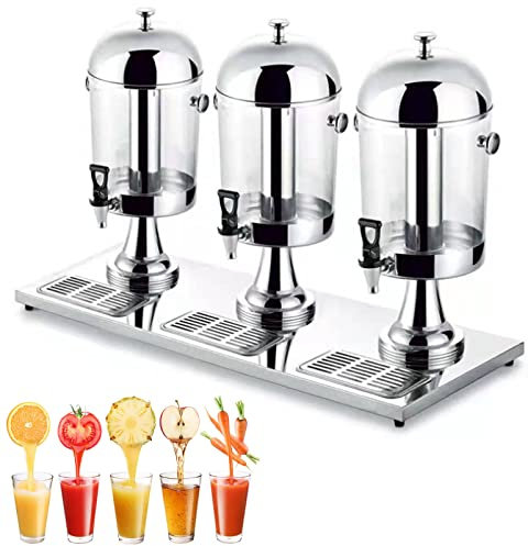 Dispensador comercial de bebidas de acero inoxidable con contenedor de hielo, dispensador de jugo de triple cabezal para bebidas frías, cócteles, agua, 16 L/24 L