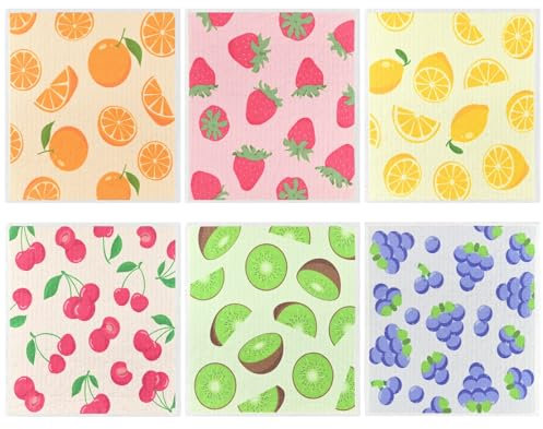 SIMDAO Swedish Dish Cloths 6 Pack, Reusable, Sponge Cloth Kitchen Towels, Absorbent Dish Cloths Reusable, Microfiber Sponge Absorbent Quick Drying Kitchen Towels For Kitchen, Fruit, One Size Fits All