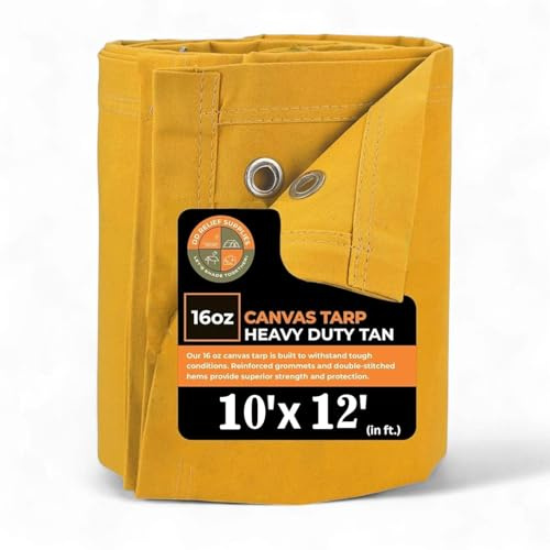 Heavy Duty Tarps Waterproof, 10x12 Ft with Grommets, Thick Durable Multipurpose Tan Tarpaulin Cover, UV & Tear Resistant for Camping, Outdoor, Tent, Trailer, Equipment & Machinery