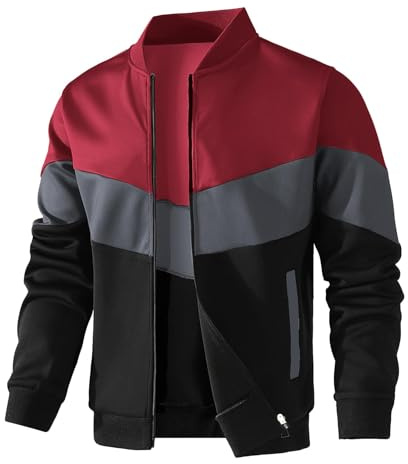 HYPESTFIT Men's Lightweight Bomber Jacket Color Block Varsity Coat Casual Jacket