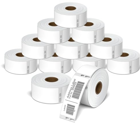 12 Rollen 99012 36mm x 89mm Adressaufkleber kompatibel mit Dymo S0722400 | Selbstklebende Etiketten für DYMO Label Writer 4XL 450 400 330 320 Twin Turbo Duo, Weiß (260 Etiketten/Rolle)